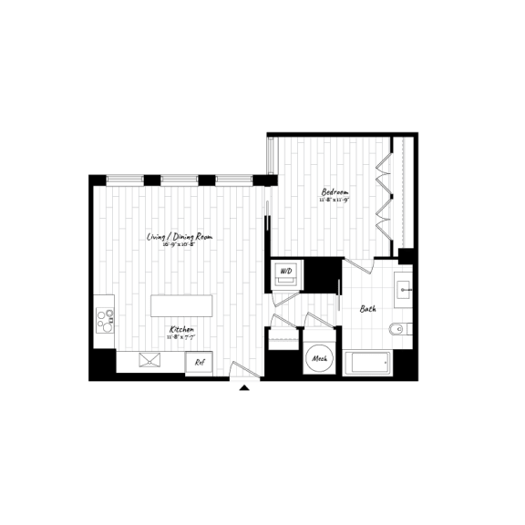  Floor Plan 1 Bedroom - 1 Bath | A02